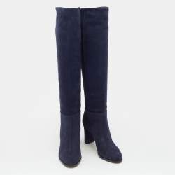 Pre Owned Jimmy Choo Navy Blue Suede Madalie Knee Length Boots Size 35