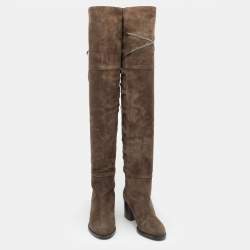مملوكة مسبقًا Jimmy Choo Mink Brown Suede And Leather Mayfair Block Heel Thigh High Boots Size 36.5