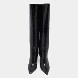 مملوكة مسبقًا Jimmy Choo Black Croc Embossed Leather Mavis Knee Length Boots Size 40