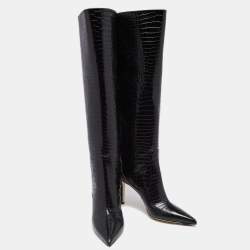مملوكة مسبقًا Jimmy Choo Black Croc Embossed Leather Mavis Knee Length Boots Size 40