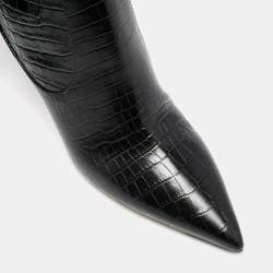 مملوكة مسبقًا Jimmy Choo Black Croc Embossed Leather Mavis Knee Length Boots Size 40