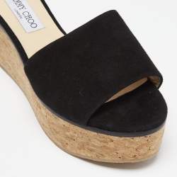 Pre Owned Jimmy Choo Black Suede Cork Wedge Platform Slide Sandals Size 39