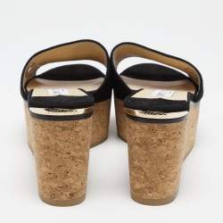 Pre Owned Jimmy Choo Black Suede Cork Wedge Platform Slide Sandals Size 39