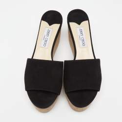 Pre Owned Jimmy Choo Black Suede Cork Wedge Platform Slide Sandals Size 39