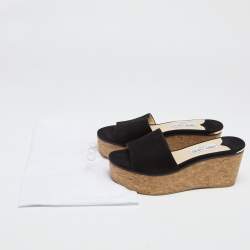 Pre Owned Jimmy Choo Black Suede Cork Wedge Platform Slide Sandals Size 39