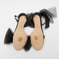 Pre Owned Jimmy Choo Black Fabric and Mesh Aveline Ankle-Strap Sandals Size 39.5