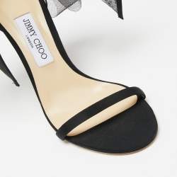 Pre Owned Jimmy Choo Black Fabric and Mesh Aveline Ankle-Strap Sandals Size 39.5