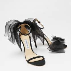 Pre Owned Jimmy Choo Black Fabric and Mesh Aveline Ankle-Strap Sandals Size 39.5