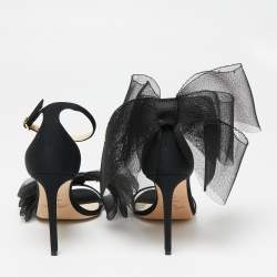 Pre Owned Jimmy Choo Black Fabric and Mesh Aveline Ankle-Strap Sandals Size 39.5