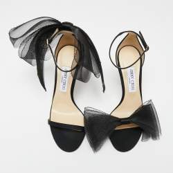Pre Owned Jimmy Choo Black Fabric and Mesh Aveline Ankle-Strap Sandals Size 39.5