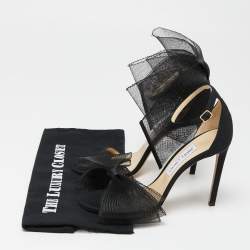 Pre Owned Jimmy Choo Black Fabric and Mesh Aveline Ankle-Strap Sandals Size 39.5