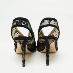 Pre Owned Jimmy Choo Black Lace and Leather Shar Slingback Sandals Size 39