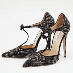 مملوكة مسبقًا Jimmy Choo Black Studded Suede Talan T Strap Pointed Toe Pumps Size 40