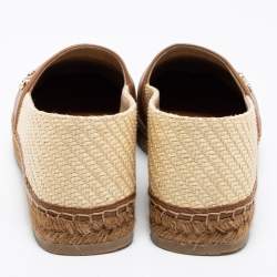 Pre Owned Jimmy Choo Beige/Brown Raffia And Leather Espadrille Flats Size 37
