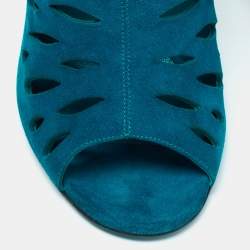 Pre Owned Jimmy Choo Teal Cutout Suede Tamber Ankle Strap Sandals Size 38