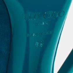Pre Owned Jimmy Choo Teal Cutout Suede Tamber Ankle Strap Sandals Size 38