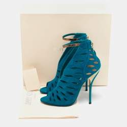 Pre Owned Jimmy Choo Teal Cutout Suede Tamber Ankle Strap Sandals Size 38