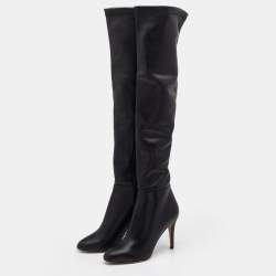 Pre Owned Jimmy Choo Black Leather Toni Over the Knee Boots Size 41