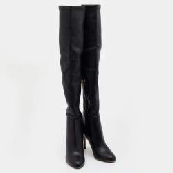 Pre Owned Jimmy Choo Black Leather Toni Over the Knee Boots Size 41