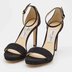 Pre Owned Jimmy Choo Black Suede Ankle Strap Sandals Size 38.5