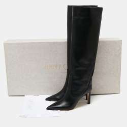مملوكة مسبقًا Jimmy Choo Black Leather Over Knee Length Boots Size 38 