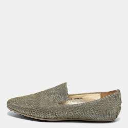 Jimmy Choo Gold Lurex Fabric Sloane Smoking Slippers Size 36.5