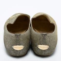 Jimmy Choo Gold Lurex Fabric Sloane Smoking Slippers Size 36.5