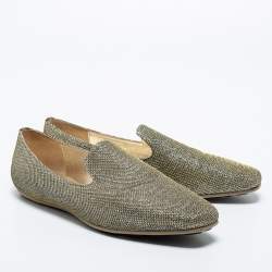 Jimmy Choo Gold Lurex Fabric Sloane Smoking Slippers Size 36.5