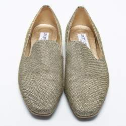 Jimmy Choo Gold Lurex Fabric Sloane Smoking Slippers Size 36.5