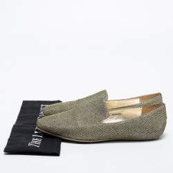 Jimmy Choo Gold Lurex Fabric Sloane Smoking Slippers Size 36.5
