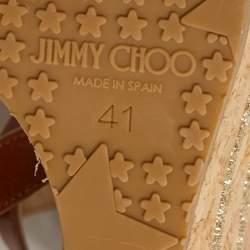 Pre Owned Jimmy Choo Brown Leather Cork Wedge Sandals Size 41