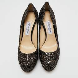 Pre Owned Jimmy Choo Metallic Black Glitter Victoria Pumps Size 40