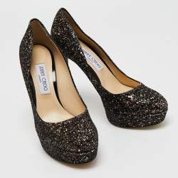Pre Owned Jimmy Choo Metallic Black Glitter Victoria Pumps Size 40