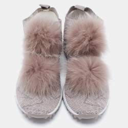 Pre Owned Jimmy Choo Grey/Pink Stretch Fabric and Fur Norway Sneakers Size 40