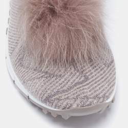 Pre Owned Jimmy Choo Grey/Pink Stretch Fabric and Fur Norway Sneakers Size 40