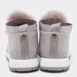 Pre Owned Jimmy Choo Grey/Pink Stretch Fabric and Fur Norway Sneakers Size 40