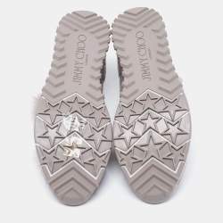 Pre Owned Jimmy Choo Grey/Pink Stretch Fabric and Fur Norway Sneakers Size 40