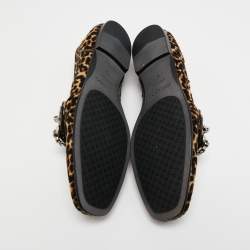 Pre Owned Jimmy Choo Brown/Black Calf Hair Mani Buckle Loafers Size 40