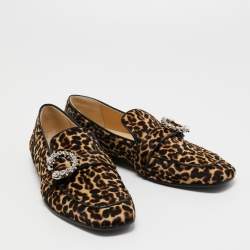 Pre Owned Jimmy Choo Brown/Black Calf Hair Mani Buckle Loafers Size 40