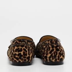 Pre Owned Jimmy Choo Brown/Black Calf Hair Mani Buckle Loafers Size 40