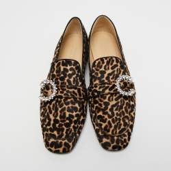 Pre Owned Jimmy Choo Brown/Black Calf Hair Mani Buckle Loafers Size 40