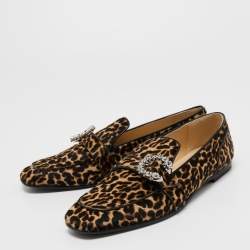Pre Owned Jimmy Choo Brown/Black Calf Hair Mani Buckle Loafers Size 40
