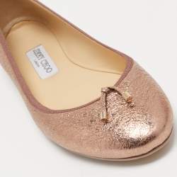Pre Owned Jimmy Choo Metallic Pink Leather Ballet Flats Size 38.5