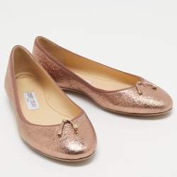 Pre Owned Jimmy Choo Metallic Pink Leather Ballet Flats Size 38.5