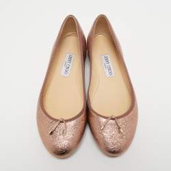 Pre Owned Jimmy Choo Metallic Pink Leather Ballet Flats Size 38.5