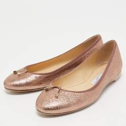 Pre Owned Jimmy Choo Metallic Pink Leather Ballet Flats Size 38.5