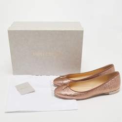 Pre Owned Jimmy Choo Metallic Pink Leather Ballet Flats Size 38.5
