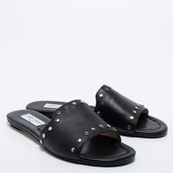 Pre Owned Jimmy Choo Black Leather Studded Nanda Flat Slides Size 39