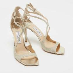 مملوكة مسبقًا Jimmy Choo Metallic Silver Glitter and Leather Sandals Size 40