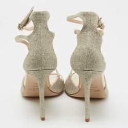 مملوكة مسبقًا Jimmy Choo Metallic Silver Glitter and Leather Sandals Size 40